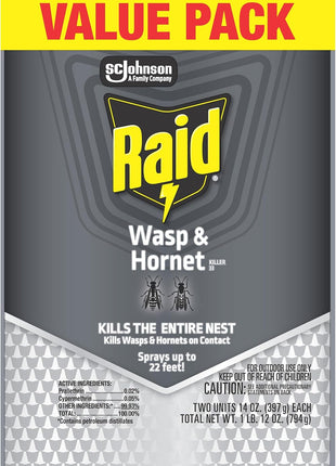 Raid Wasp & Hornet Killer Spray, Bug Killer Kills the Entire Nest, 14 Oz, 2 Count