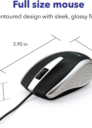 Verbatim Wired USB Computer Mouse - Corded USB Mouse for Laptops and PCs - Right or Left Hand Use, Silver 99741