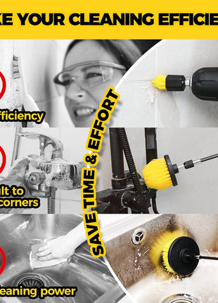 Holikme 6Pack Drill Brush Power Scrubber Cleaning Brush Extended Long Attachment Set All Purpose Drill Scrub Brushes Kit for Grout, Floor, Tub, Bathroom and Kitchen Surface,Scratch Brushes(Yellow)