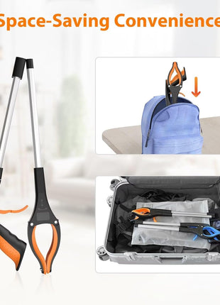 REWKCY 32 inch Grabber Reacher Tool, 2 Pack Foldable Reacher Grabber Pickup Tool with 360? Rotating Jaw & Magnet, Trash Picker Upper Grabber, Lightweight Grabbers for Seniors Heavy Duty