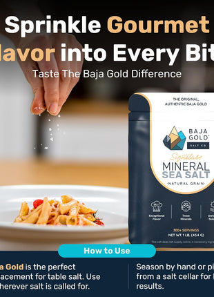 Baja Gold Signature Mineral Sea Salt - Recommended by Gary Brecka - Organic Natural Grain Salt for Cooking & Baking | Authentic Baja Salt | Ideal for All Culinary Creations | 1 lb. Resealable Bag, 300+ Servings