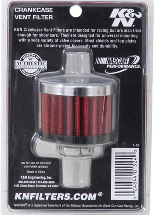 K&N Vent Air Filter/Breather: High Performance, Premium, Washable, Replacement Engine Filter: Flange Diameter: 0.5 in, Filter Height: 1.5 in, Flange Length: 0.4375 in, Shape: Breather, 62-1330