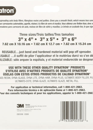 3M Dynatron, 358, 1 Pack of 3 Spreaders, 4 inch, 5 inch and 6 inch, Used for Spreading of Fillers, Caulks, Glazes and Putties