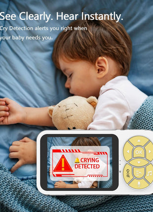Smart Baby Monitor with Camera and Audio, Cute Design, RGB Color Night Light, HD Video, Cry Detection, Temperature Sensor, Two Way Talk, Remote Viewing, Lullabies, Ideal for New Parents
