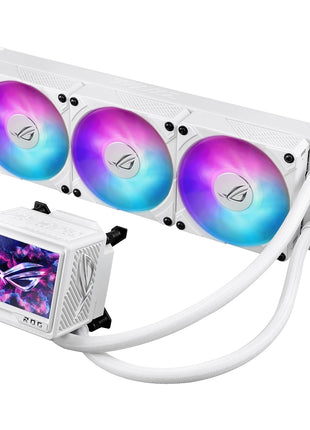 ASUS ROG RYUJIN III 360 ARGB EXTREME White Edition all-in-one AIO CPU liquid cooler, AMD Ryzen 9000 & Intel® CoreTM Ultra Ready, Asetek Gen8 V2 pump;high airflow static pressure magnetic fans; 3.5 inch LCD