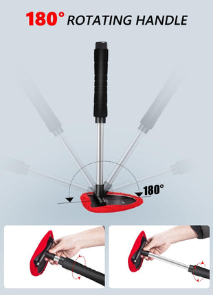 Topmart Windshield Cleaner,Windshield Cleaning Tool with Extendable Handle and Air Vent Duster for Car Interior Exterior,Car Glass Cleaner Kit with Washable Reusable Microfiber Cloth