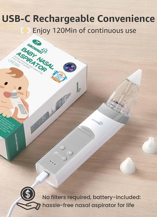 GROWNSY Baby Nasal Aspirator, Electric Nose Sucker, Powerful Suction,Grey | Automatic Nose Cleaner with Soft Silicone Tips, Larger Suction Chamber, Music and Light Soothing Function