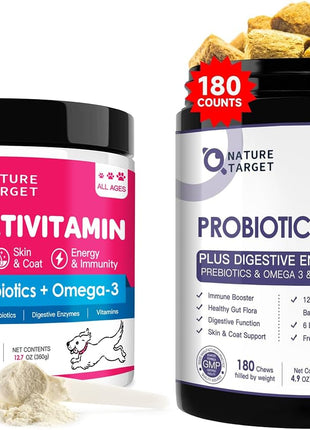 NATURE TARGET Dog Vitamins Powder, Probiotics for Dogs 180 Bites