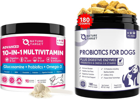 NATURE TARGET Dog Vitamins Powder, Probiotics for Dogs 180 Bites