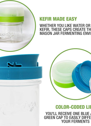 Masontops kefir lid mason jar lids wide mouth mason jar lids living culture grain drainer starter kit for home fermentation 2 packs