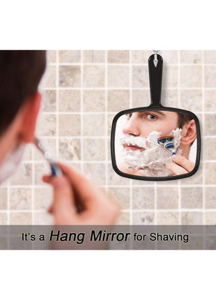 PROTECLE Hand Mirror, 10.3 inch L x 7.4 inch W Salon Barber Hairdressing Handheld Mirror with Handle, Square Black