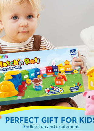 Play-Act Learning Toy for Toddlers 1 2 3 Years Old, Counting, Matching & Sorting Montessori Learning Farm Train Including 9 Farm Animals, Birthday Gift for Baby Boys Girls