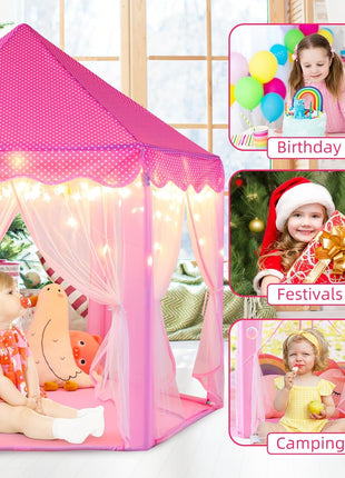 Princess Tent Girls Large Playhouse Kids Castle Play Tent with Star Lights Toy for Children Indoor and Outdoor Games, 55'' x 53'' (DxH)