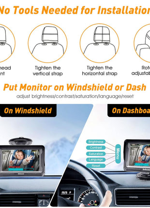 DoHonest Baby Car Camera HD 1080P - Rear-Facing Car Baby Monitor with Night Vision, Adjustable View Angle, Easy Setup, Anti-Glare Display, Safety for Kids & Infants
