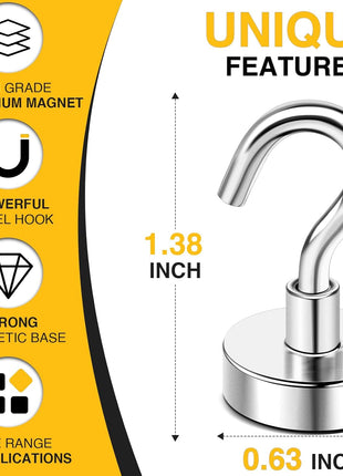 DIYMAG Magnetic Hooks, 30lbs 6pcs Cruise Cabin Essentials Heavy Duty N52 | Strong Neodymium Rare Earth Magnets, for Kitchen, Classroom, Beach, Cruise Cabins, Refrigerator, Hanging Key Clothes Wall Hat