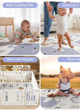 NOONKTY 79x71 Extra Large Baby Play Mat for Floor, Foldable Foam Playmat for Babies 0-12 Months & Kids, Non-Toxic Waterproof Baby Mat, Thick Playpen Mat for Tummy Time Crawling, Elephant