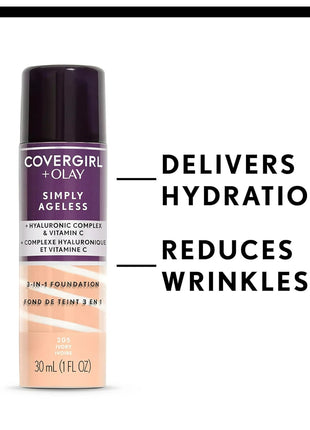 CoverGirl & Olay Simply Ageless 3-in-1 Liquid Foundation, Matte Finish, Hyaluronic & Vitamin C Formula, Creamy Natural, 1 Count