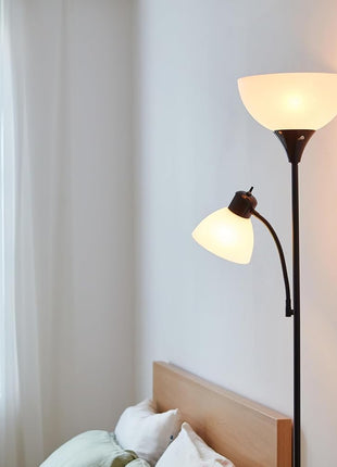 GLOBE Electric 67135 72 inch Torchiere Floor Lamp and Adjustable Reading Light, Matte Black, Frosted Shade, Dual Rotary Switch, 3-Step Dimming, Modern Lighting for Living Room or Office