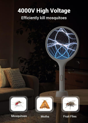 YISSVIC Electric Fly Swatter 4000V Bug Zapper Racket Dual Modes Mosquito Killer with Purple Mosquito Light Rechargeable for Indoor Home Office Backyard Patio Camping