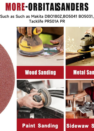 100 PCS 6 Inch Sanding Discs, 6 Hole Hook and Loop Sandpaper 60 80 120 240 400 Grit Set, Round Orbital Sand Paper Discs for Sander