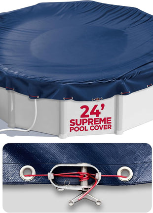 24 ft Round Pool Cover for Above Ground Pools, Above Ground Pool Cover, Swimming Pool Cover, Winter Pool Cover, Keeps Out Debris, Cold and UV Resistant, Supreme Mesh, Navy Blue