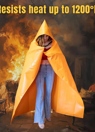 Supa Ant Fire Blanket -Certified 1500F Extra Thick, Glow in The Dark Fireproof Emergency Supplies. 500gsm, 0.5mm Thick Wearable Fire Blankets for Home. Emergency Blanket with Cape and Hood 70"x55"