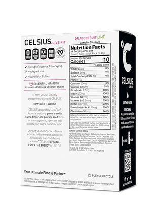 CELSIUS® On-The-Go Powder Sticks Dragonfruit Lime, Essential Energy 2.8 Oz