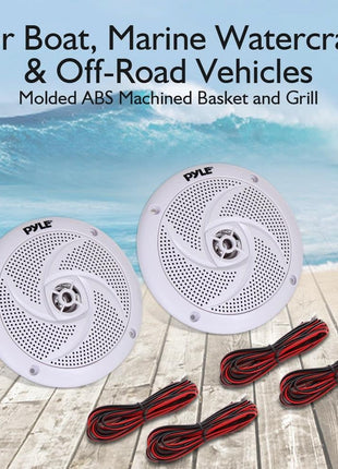 Pyle Marine Speakers - 5.25 Inch 2 Way Waterproof and Weather Resistant Outdoor Audio Stereo Sound System with 180 Watt Power and Low Profile Slim Style - 1 Pair - PLMRS5W (White)