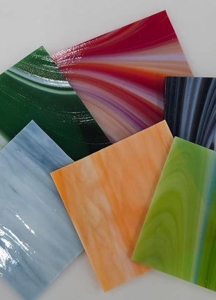 COE 96 Deluxe Assorted Fusible Glass Pack - 4 inch X 4inch Sheets - 6 Pack