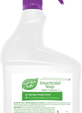 Garden Safe Brand Insecticidal Soap Insect Killer, 32 Fluid Ounces, For Organic Gardening, Kills Bugs Through Contact