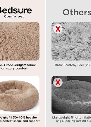 Bedsure Calming Dog Bed Medium Size Dog - Donut Washable Medium Pet Bed, 30 inches Anti-Slip Round Fluffy Plush Faux Fur Cat Bed, Fits up to 45 lbs Pets, Camel