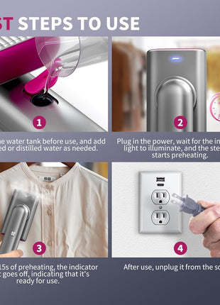 Steamer for Clothes, Portable Travel Handheld Clothing Wrinkles Remover for Clothes, 15s Fast Heat up, 70ml Water Tank with measuring cup, Portable Garment Steamer for 120V Countries, for Home, Travel
