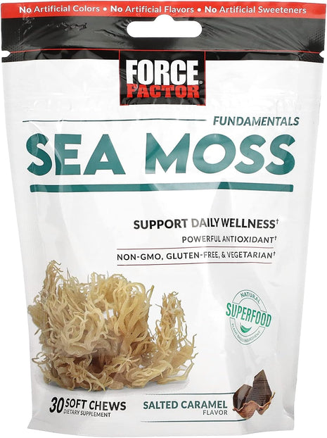Force Factor Sea Moss Soft Chews, Support Immune, Digestion & Heart Health | Irish Sea Moss Superfood & Antioxidants Supplement, Non-GMO, Gluten-Free, Salted Caramel Flavor, 30 Soft Chews