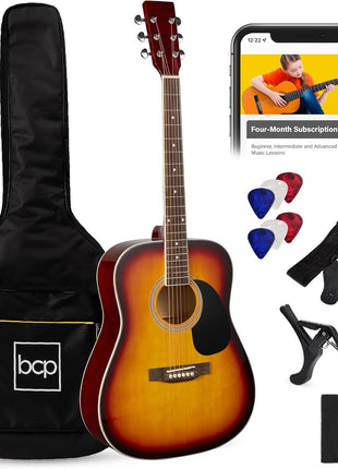Best Choice Products 41in Full Size Beginner All Wood Acoustic Guitar Starter Set w/Gig Bag, Strap, Capo, Strings, Picks - Sunburst