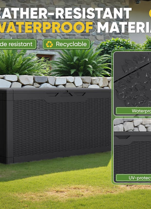 Greesum 100 Gallon Resin Deck Box Lockable Large Outdoor Storage Boxes for Garden Tools, Patio Furniture Cushions, Pool Supplies, Black
