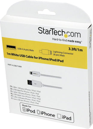 StarTech 3ft/1m USB-A to Lightning Cable, White, Charge & Sync (USBLT1MW) | Apple 8-pin Lightning to USB-A Male, For iPhone iPod iPad, Reversible connector, USB 2.0 480Mbps