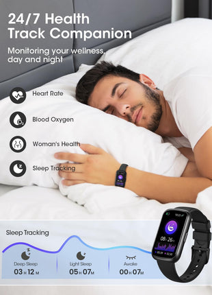 Health Fitness Tracker for Men Women: Smart Watch with 24H Heart Rate Monitor Blood Oxygen Sleep Tracker Calorie Step Counter 5ATM Waterproof Fitness Activity Trackers Compatible with iPhone Android