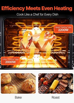 VEVOR 24in Electric Range Oven, 2.7Cu. Ft. Capacity Compact Freestanding Oven, Stainless Steel Kitchen Stove, with 4 Burners, Easy Reach Racks, Storage Drawer, Drip Pan, Indicator Light(No Power Cord)