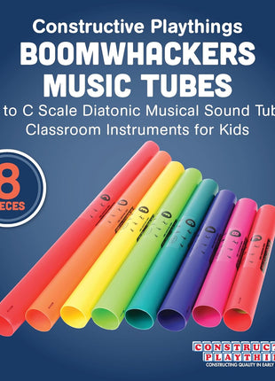 Constructive Playthings Boomwhackers Music Sensory Sound Tubes, Set of 8 | C to C Scale Musical Sound Tube, Classroom Instruments for Kids, Diatonic Set of 8