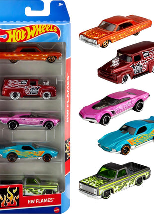 Hot Wheels 1:64 Scale Die-Cast Toy Cars 5-Pack, Set of 5 Toy Race Cars, Hot Rods, Character Cars, Rescue or Pick-Up Trucks (Styles May Vary)