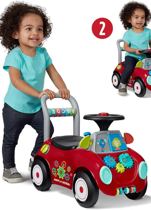 Radio Flyer Busy Buggy, Toddler Ride On Toys, for Toddlers 1-3 | 3-in-1 Push Walker Ride On Car with 17 Sensory Activities, Anti-Tip Feature, Horn and Gears, 42 lb Capacity