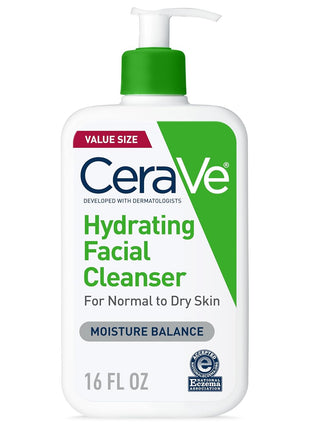 CeraVe Hydrating Facial Cleanser, Moisturizing Face Wash For Dry Skin, Hyaluronic Acid + Ceramides + Glycerin, Hydrating Cleanser For Normal To Dry Skin, National Eczema Association Certified, 16 Oz