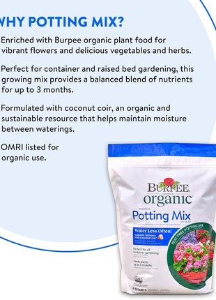 Burpee, 9 Quarts | Premium Organic Potting Natural Soil Mix Food Ideal for Container Garden-Vegetable, Flower & Herb Use for Indoor Outdoor Plant