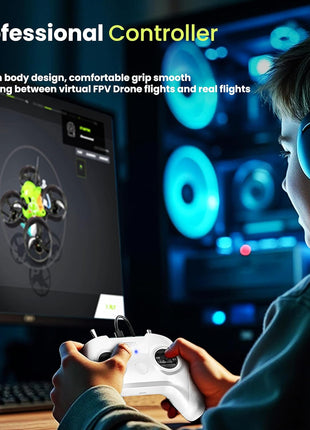 STARDRONE S8 FPV Flight Simulator Controller -Anti-Slip PU Handle, 8 Channel Metal Joystick, Ergonomic Design for DRL/Uncrashed/Liftoff/DCL Beginner Pilots (Mode 2, White)