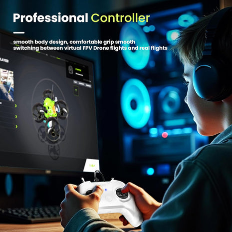 STARDRONE S8 FPV Flight Simulator Controller -Anti-Slip PU Handle, 8 Channel Metal Joystick, Ergonomic Design for DRL/Uncrashed/Liftoff/DCL Beginner Pilots (Mode 2, White)