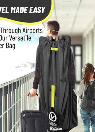 V VOLKGO Super Extra Large Stroller Bag for Airplane with Padded Backpack Shoulder Straps, Double Stroller Cover for Air Travel, Jogger & Carrier - Fits All, Gate Check Bag, Waterproof Travel Cover.