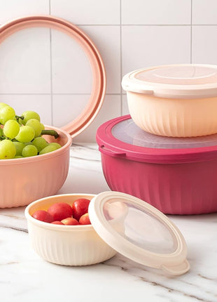 COOK WITH COLOR Prep Bowls with Lids  Wide and Deep Nesting Plastic Small Mixing Bowl Set with Lids, 8 Piece Set   Wide Bowls, Rose