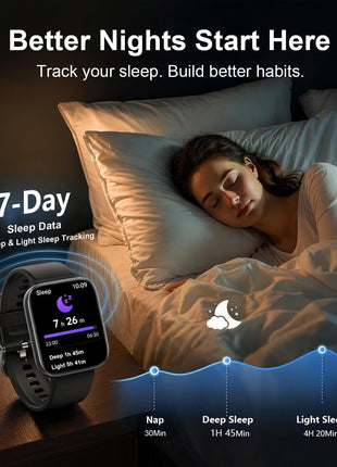 MorePro Health Fitness Tracker (Make/Answer Call), 24/7 Heart Monitor with Blood Pressure, Blood Oxygen, Sleep Tracking, 120+ Sports Modes Smart Watch with 7-Day Battery, Compatible with iOS Android