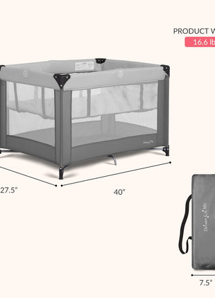 Dream On Me Zazzy Portable Playard with Bassinet - 360? Mesh Visibility, Quick Folding Travel Friendly Design, Carry Bag and Foldable Mattress Pad Included, Compact and Lightweight - Gray