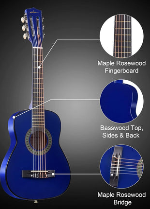 ADM Beginner Acoustic Classical Guitar 30 Inch Nylon Strings Wooden Guitar Bundle Kit for Kid Boy Girl Student Youth Guitarra Online Lessons with Gig Bag, Strap, Tuner, Extra Strings, Picks,Blue